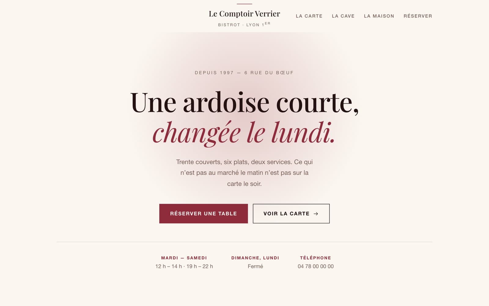Page d'accueil du site de démonstration Le Comptoir Verrier, réalisé par le studio